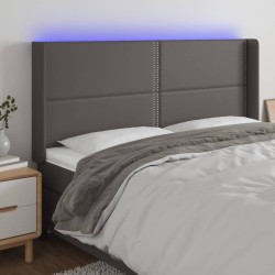 vidaXL LED Kopfteil Grau 203x16x118/128 cm Kunstleder
