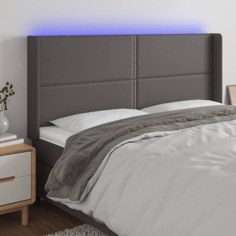 vidaXL LED Kopfteil Grau 203x16x118/128 cm Kunstleder