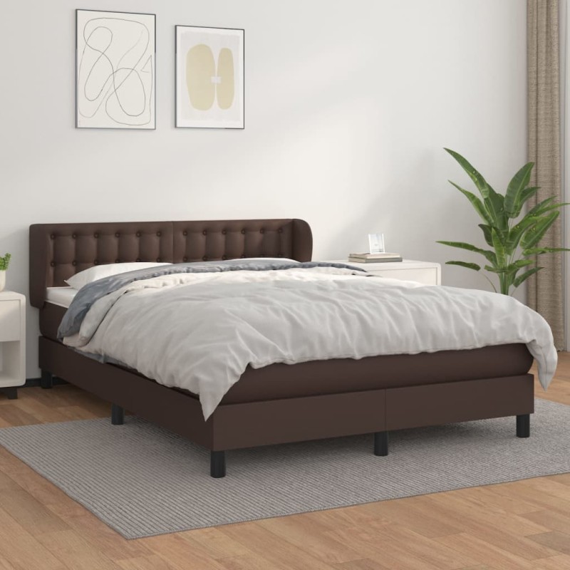 vidaXL Boxspringbett mit Matratze Braun 140x190 cm Kunstleder vidaXL Boxspringbett mit Matratze Braun 140x190 cm Kunstleder
