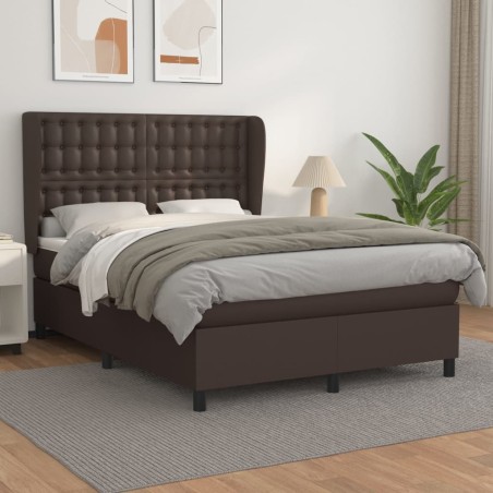 vidaXL Boxspringbett mit Matratze Braun 140x190 cm Kunstleder