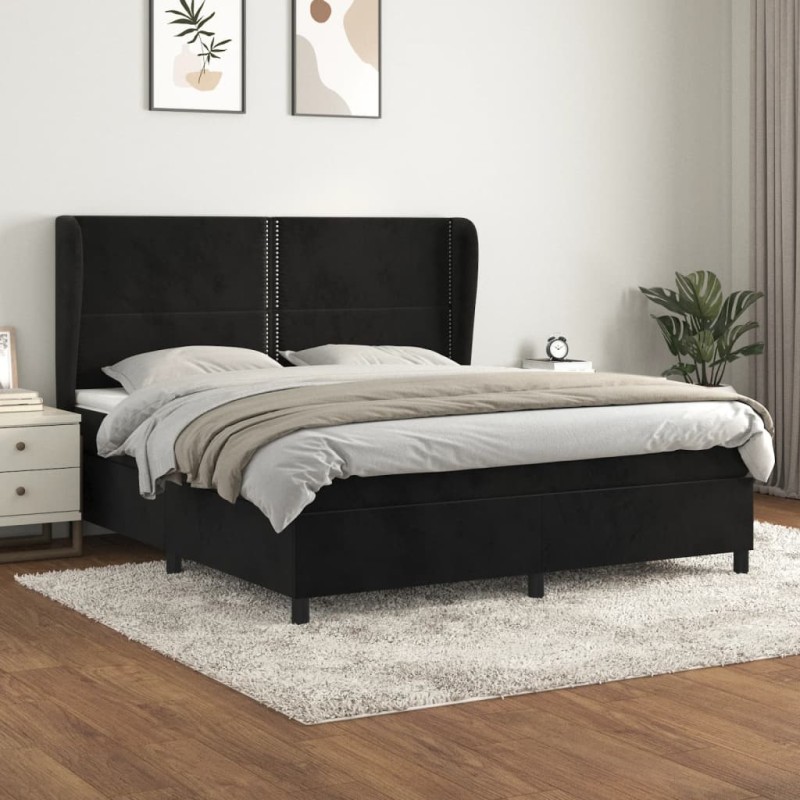 vidaXL Boxspringbett mit Matratze Schwarz 160x200 cm Samt vidaXL Boxspringbett mit Matratze Schwarz 160x200 cm Samt