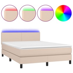 vidaXL Boxspringbett mit Matratze & LED Cappuccino-Braun 140x190cm