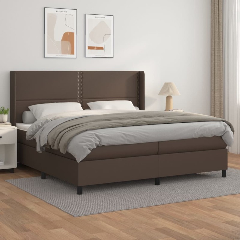 vidaXL Boxspringbett mit Matratze Braun 200x200 cm Kunstleder vidaXL Boxspringbett mit Matratze Braun 200x200 cm Kunstleder