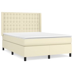 vidaXL Boxspringbett mit Matratze Creme 140x190 cm Kunstleder