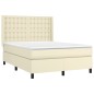 vidaXL Boxspringbett mit Matratze Creme 140x190 cm Kunstleder vidaXL Boxspringbett mit Matratze Creme 140x190 cm Kunstleder