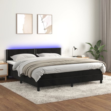 vidaXL Boxspringbett mit Matratze & LED Schwarz 160x200 cm Samt