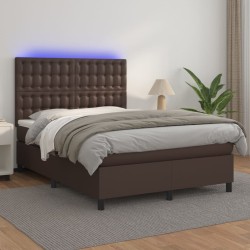 vidaXL Boxspringbett mit Matratze & LED Braun 140x190 cm Kunstleder