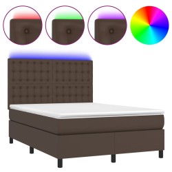 vidaXL Boxspringbett mit Matratze & LED Braun 140x190 cm Kunstleder