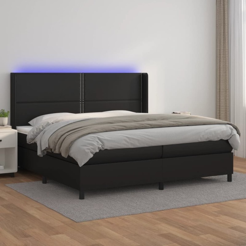 vidaXL Boxspringbett mit Matratze & LED Schwarz 200x200 cm Kunstleder vidaXL Boxspringbett mit Matratze & LED Schwarz 200x200 cm Kunstleder