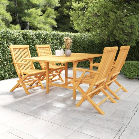 5-tlg. Garten-Essgruppe Teak Massivholz