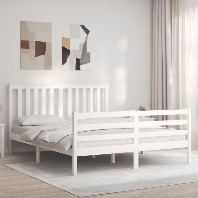 vidaXL Massivholzbett mit Kopfteil Weiß vidaXL Massivholzbett mit Kopfteil Weiß