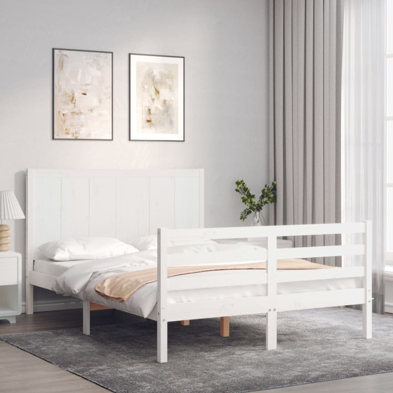 vidaXL Massivholzbett mit Kopfteil Weiß 140x190 cm vidaXL Massivholzbett mit Kopfteil Weiß 140x190 cm