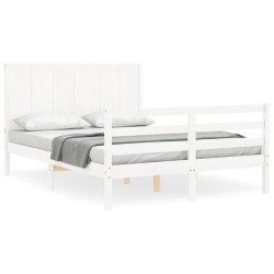 vidaXL Massivholzbett mit Kopfteil Weiß 140x190 cm