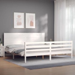 vidaXL Massivholzbett mit Kopfteil Weiß