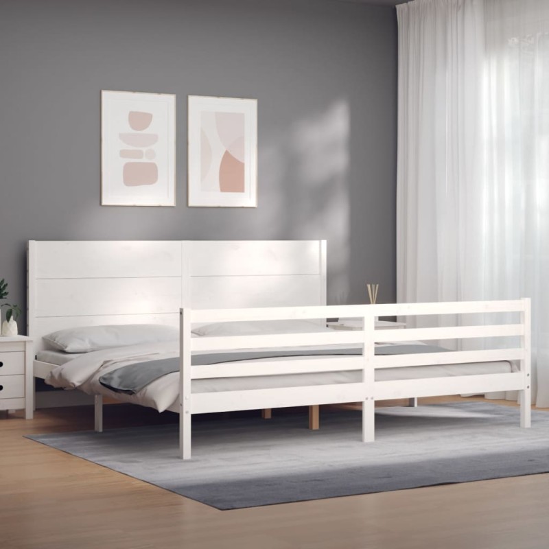 vidaXL Massivholzbett mit Kopfteil Weiß vidaXL Massivholzbett mit Kopfteil Weiß