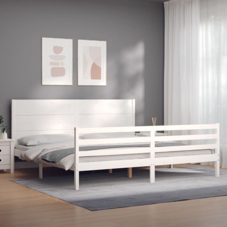 vidaXL Massivholzbett mit Kopfteil Weiß