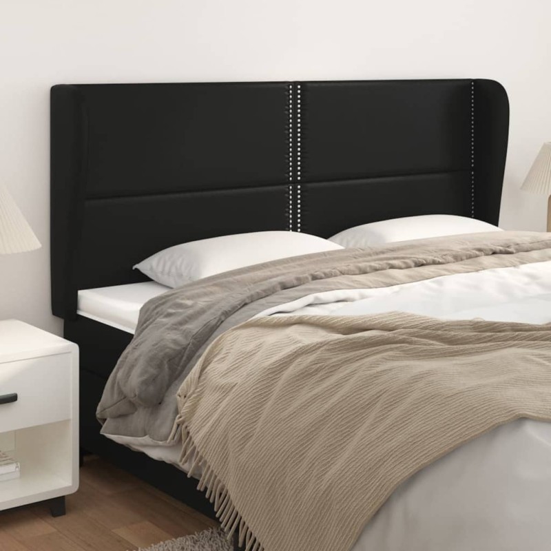 vidaXL Kopfteil mit Ohren Schwarz 203x23x118/128 cm Kunstleder