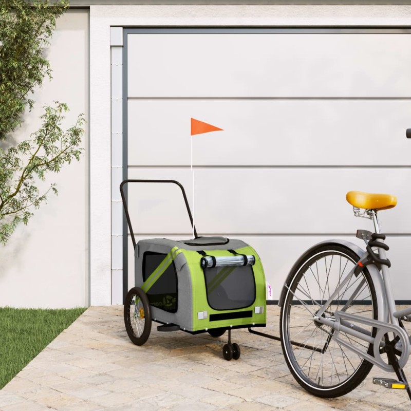 vidaXL Fahrradanhänger Hunde Grün und Grau Oxford-Gewebe und Eisen vidaXL Fahrradanhänger Hunde Grün und Grau Oxford-Gewebe und Eisen