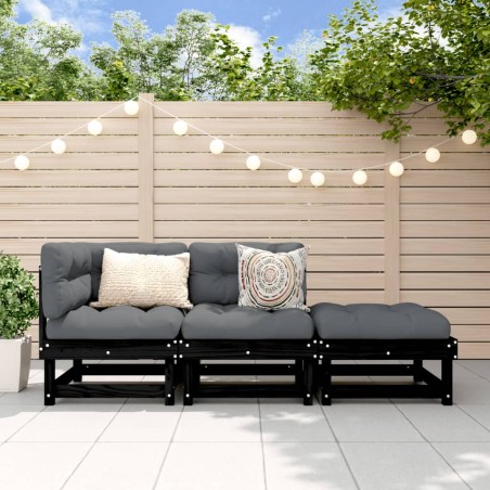 vidaXL 3-tlg. Garten-Lounge-Set Schwarz Massivholz Kiefer