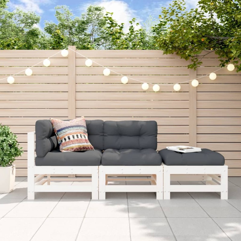 vidaXL 3-tlg. Garten-Lounge-Set Weiß Massivholz Kiefer vidaXL 3-tlg. Garten-Lounge-Set Weiß Massivholz Kiefer