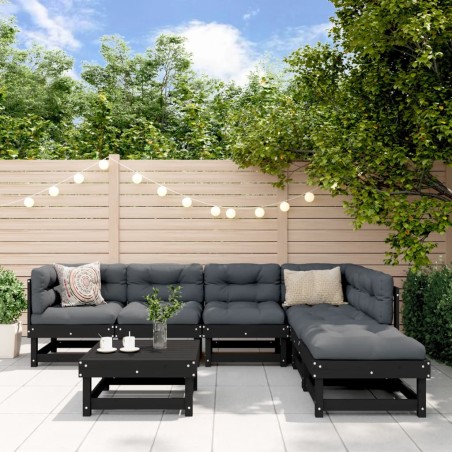 vidaXL 7-tlg. Garten-Lounge-Set Schwarz Massivholz Kiefer