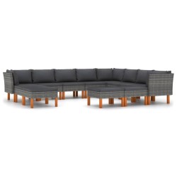 12-tlg. Garten-Lounge-Set mit Kissen Poly Rattan Grau