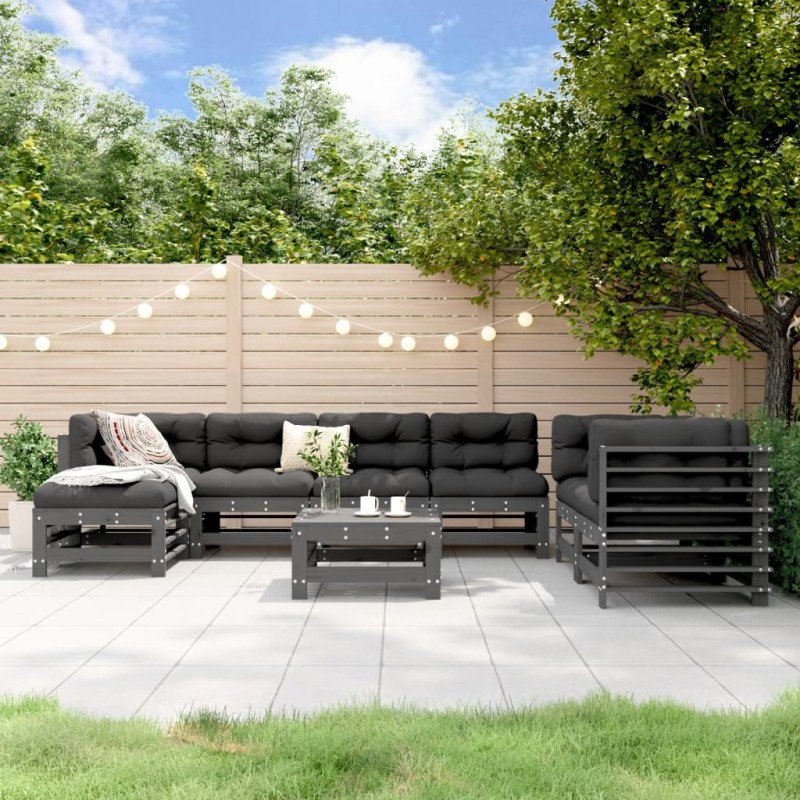 vidaXL 8-tlg. Garten-Lounge-Set Grau Massivholz Kiefer vidaXL 8-tlg. Garten-Lounge-Set Grau Massivholz Kiefer