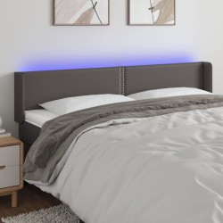 vidaXL LED Kopfteil Grau 203x16x78/88 cm Kunstleder