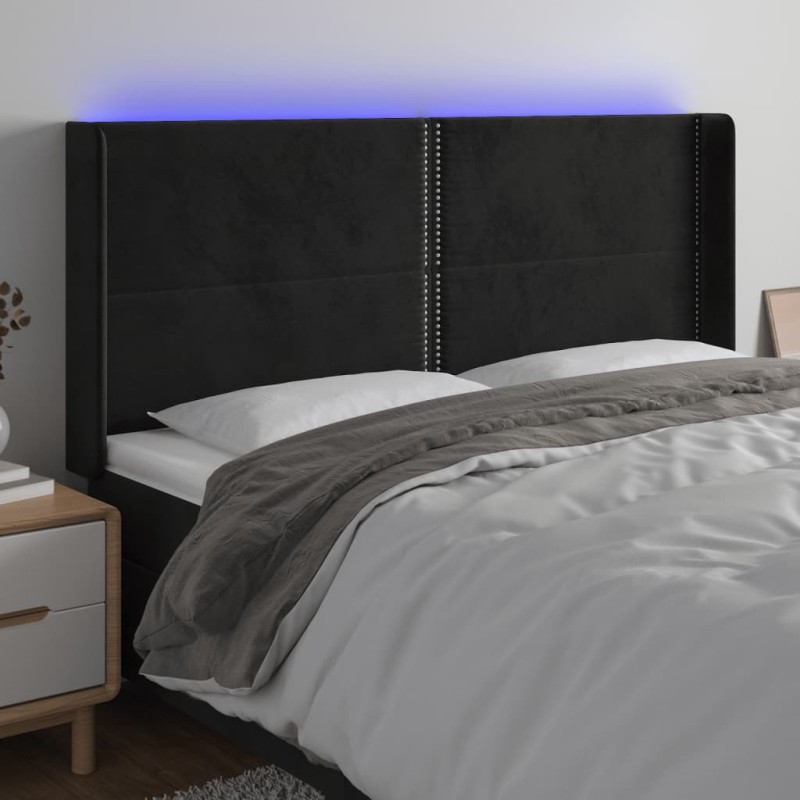 vidaXL LED Kopfteil Schwarz 163x16x118/128 cm Samt vidaXL LED Kopfteil Schwarz 163x16x118/128 cm Samt