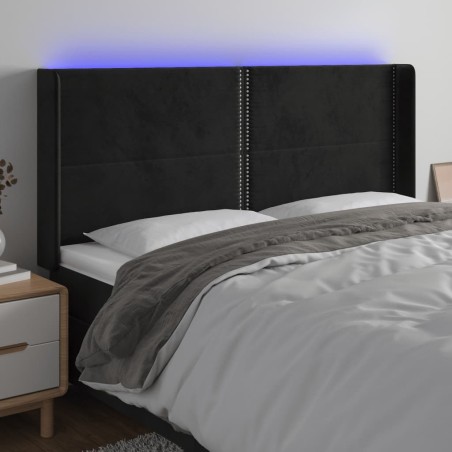 vidaXL LED Kopfteil Schwarz 163x16x118/128 cm Samt