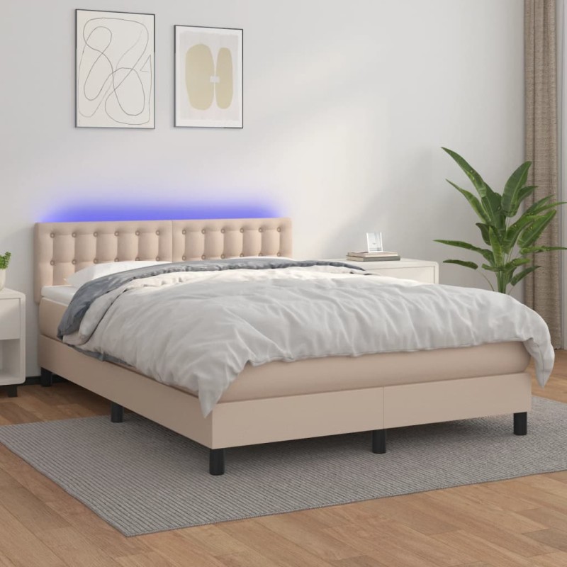 vidaXL Boxspringbett mit Matratze & LED Cappuccino-Braun 140x190cm vidaXL Boxspringbett mit Matratze & LED Cappuccino-Braun 140x190cm