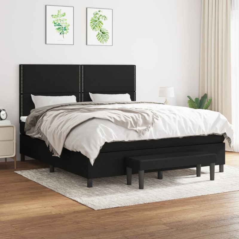 vidaXL Boxspringbett mit Matratze Schwarz 160x200 cm Stoff vidaXL Boxspringbett mit Matratze Schwarz 160x200 cm Stoff