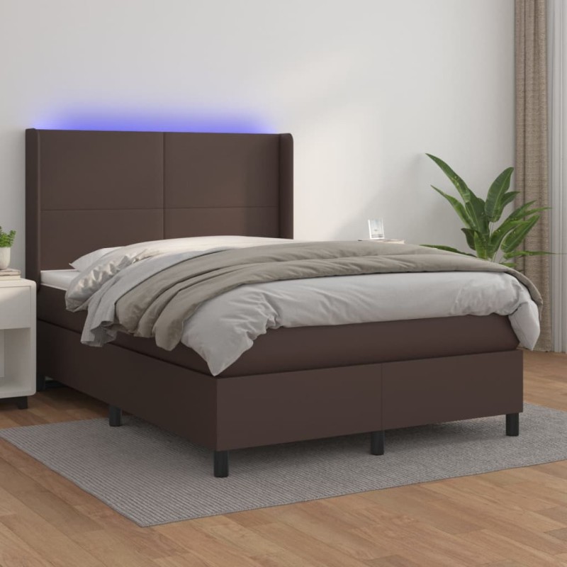 vidaXL Boxspringbett mit Matratze & LED Braun 140x190 cm Kunstleder vidaXL Boxspringbett mit Matratze & LED Braun 140x190 cm Kunstleder