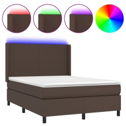 vidaXL Boxspringbett mit Matratze & LED Braun 140x190 cm Kunstleder