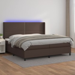 vidaXL Boxspringbett mit Matratze & LED Braun 200x200 cm Kunstleder
