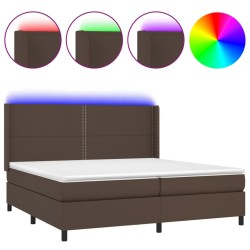 vidaXL Boxspringbett mit Matratze & LED Braun 200x200 cm Kunstleder