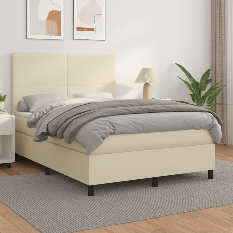 vidaXL Boxspringbett mit Matratze Creme 140x190 cm Kunstleder vidaXL Boxspringbett mit Matratze Creme 140x190 cm Kunstleder