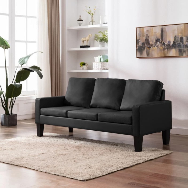 vidaXL 3-Sitzer-Sofa Schwarz Kunstleder vidaXL 3-Sitzer-Sofa Schwarz Kunstleder