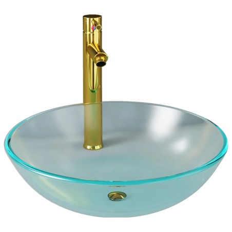 vidaXL Badezimmer Waschbecken mit Wasserhahn und Ablaufgarnitur aus mattiertem, gehärtetem Glas
