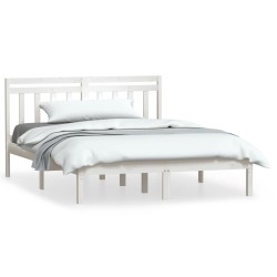 vidaXL Massivholzbett Weiß 135x190 cm