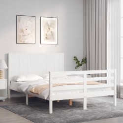 vidaXL Massivholzbett mit Kopfteil Weiß