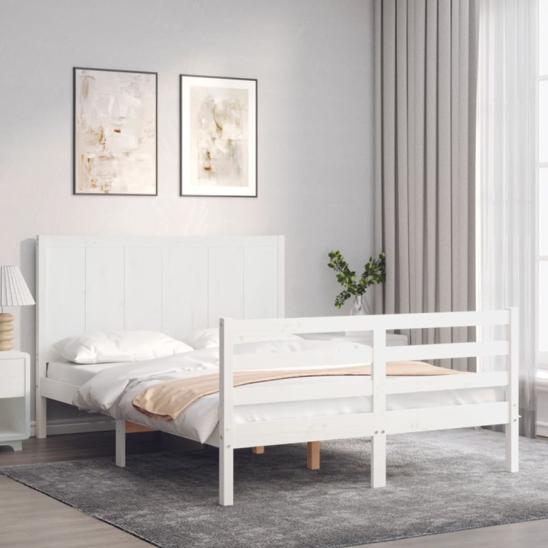 vidaXL Massivholzbett mit Kopfteil Weiß vidaXL Massivholzbett mit Kopfteil Weiß