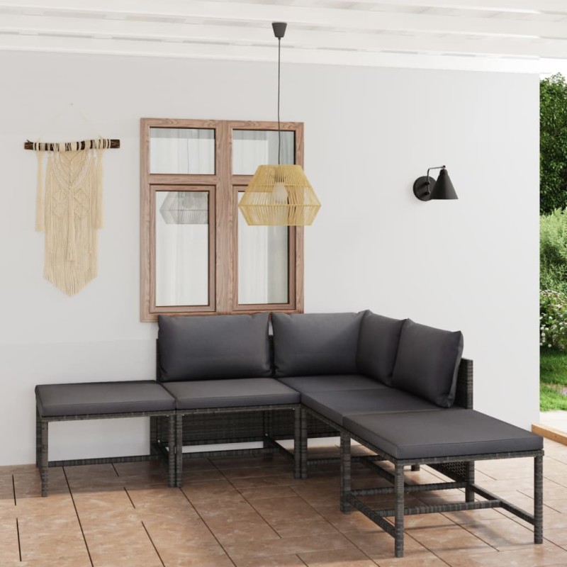 vidaXL 6-tlg. Garten-Lounge-Set mit Kissen Poly Rattan Grau vidaXL 6-tlg. Garten-Lounge-Set mit Kissen Poly Rattan Grau
