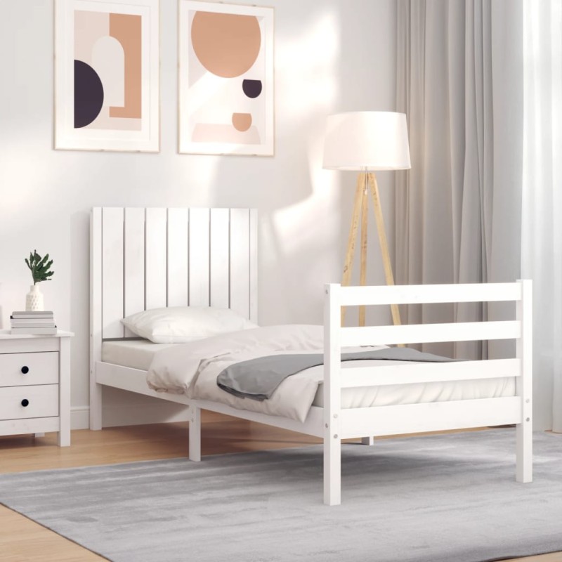 vidaXL Massivholzbett mit Kopfteil Weiß vidaXL Massivholzbett mit Kopfteil Weiß