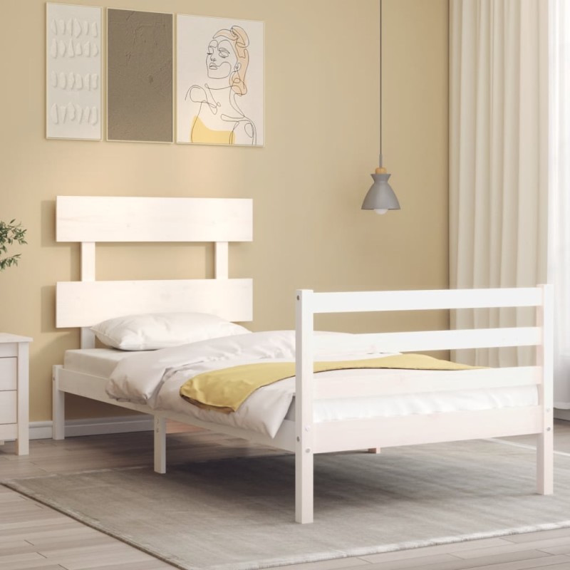 vidaXL Massivholzbett mit Kopfteil Weiß vidaXL Massivholzbett mit Kopfteil Weiß