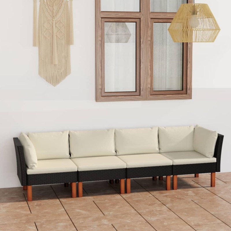 vidaXL 4-Sitzer-Gartensofa mit Kissen Schwarz Poly Rattan vidaXL 4-Sitzer-Gartensofa mit Kissen Schwarz Poly Rattan