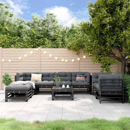 vidaXL 9-tlg. Garten-Lounge-Set Schwarz Massivholz Kiefer