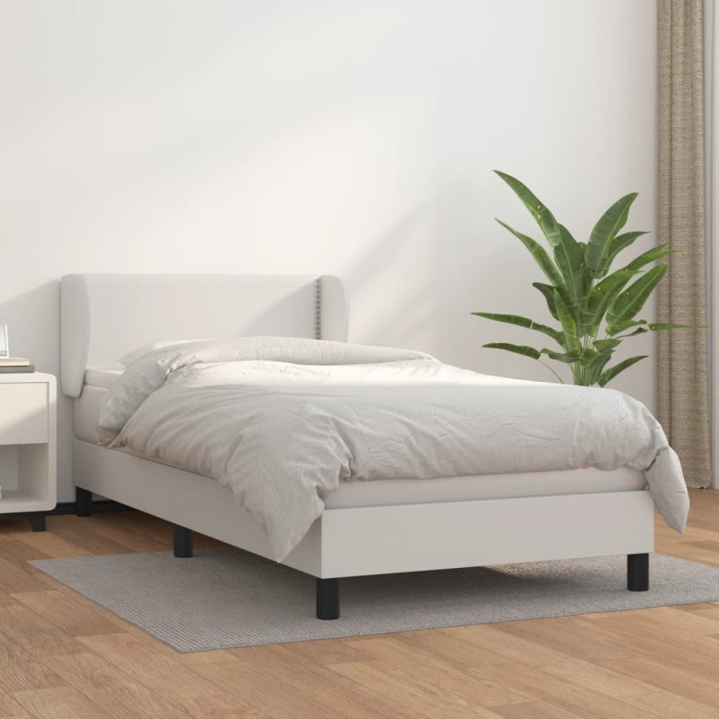vidaXL Boxspringbett mit Matratze Weiß 90x190 cm Kunstleder vidaXL Boxspringbett mit Matratze Weiß 90x190 cm Kunstleder