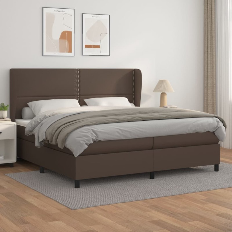 vidaXL Boxspringbett mit Matratze Braun 200x200 cm Kunstleder vidaXL Boxspringbett mit Matratze Braun 200x200 cm Kunstleder