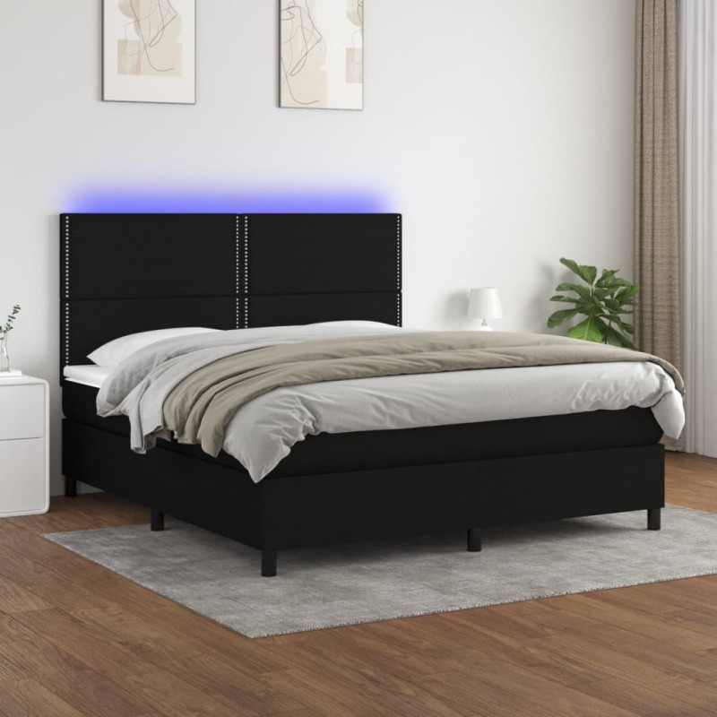 vidaXL Boxspringbett mit Matratze & LED Schwarz 160x200 cm Stoff vidaXL Boxspringbett mit Matratze & LED Schwarz 160x200 cm Stoff